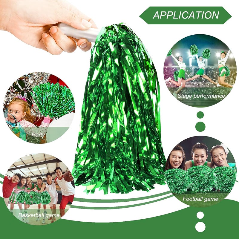 DILIBRA 24 Pcs Metallic Cheerleading Pom Poms for Kids, Cheerleaders Cheer Pom Poms with Baton Handle, Cheering Squad Hand Flower for Adults Team Spirit Sports Game Dancing Party - Image 3